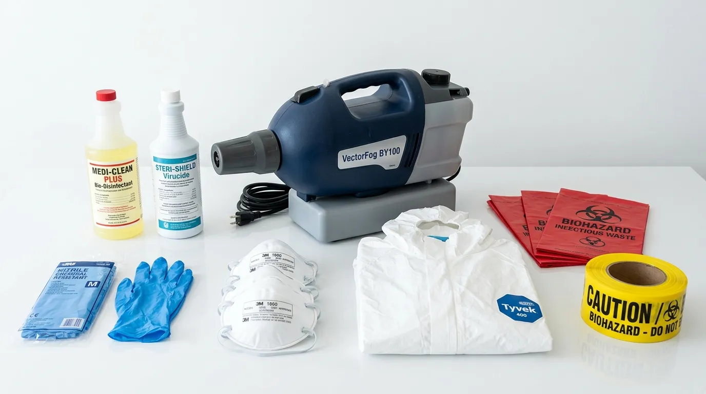 Professional biohazard remediation crew working in San Benito